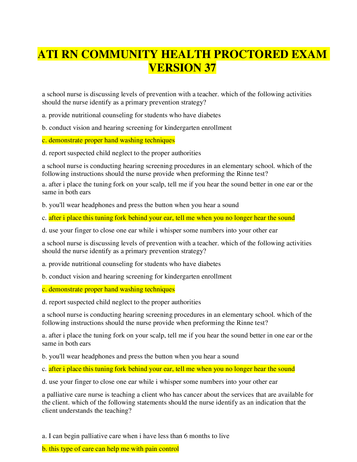 Preview of ATI RN Community Health Proctored Exam Version 37 Complete Questions & Answers with Ration